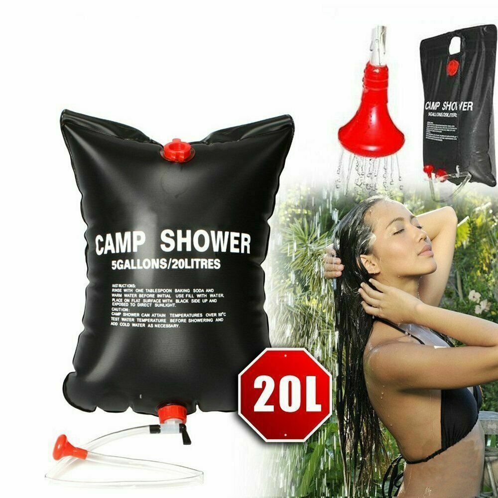 20L Camping Shower Portable Compact Solar Sun Heating Bath Bag Outdoor Travel